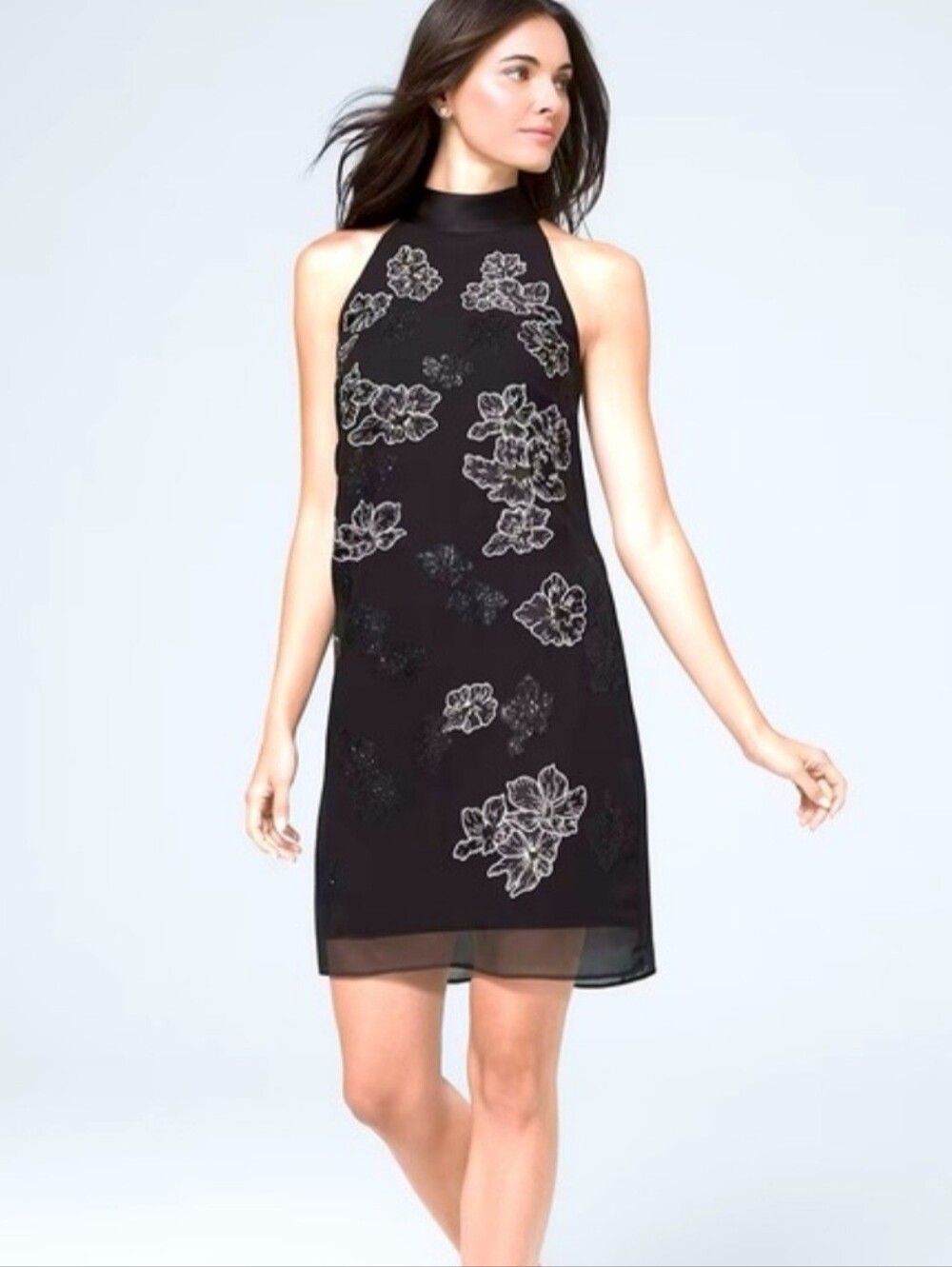 White House Black Market Black Floral Halter Mini Dress